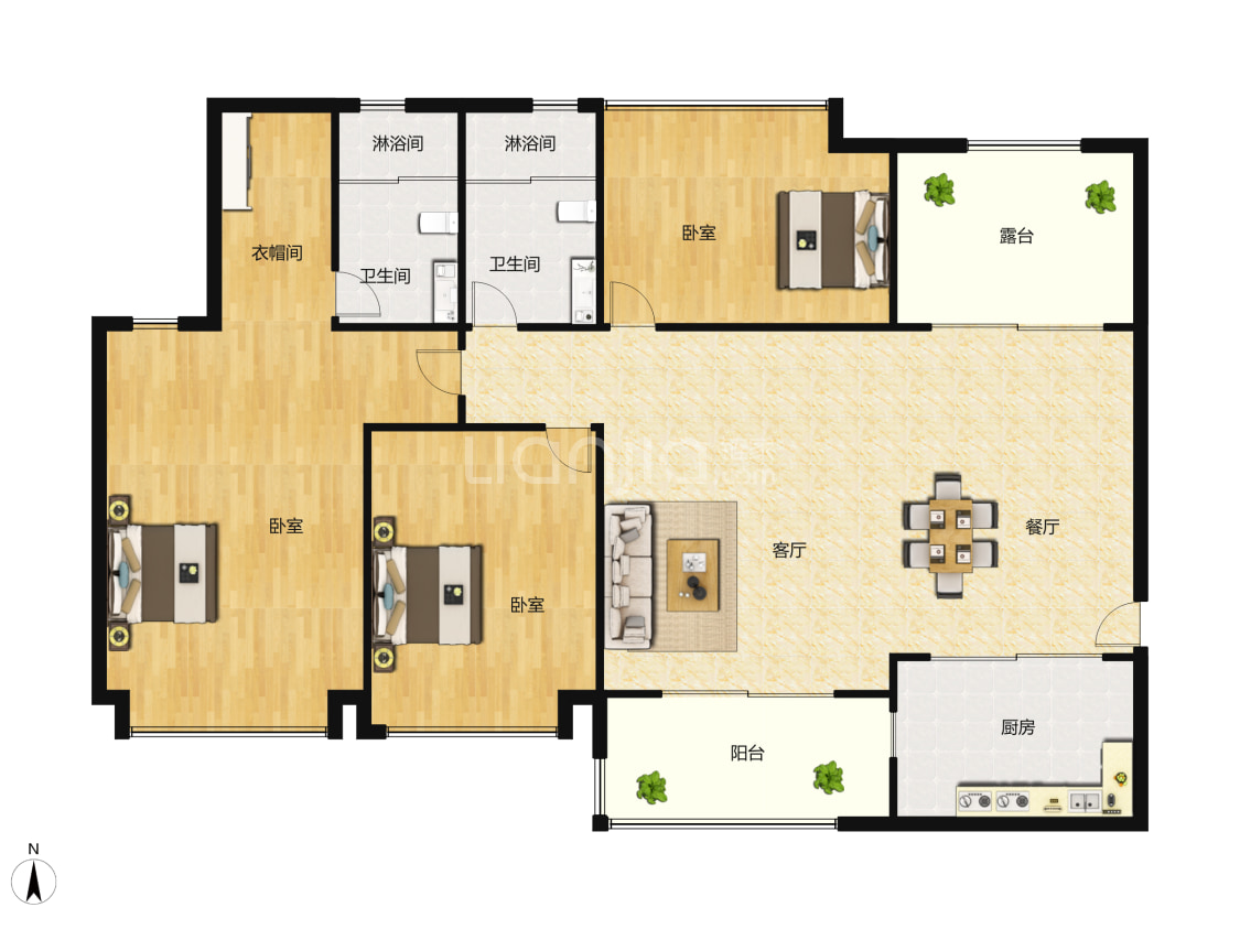 中泰天境f户型户型图(链家网)