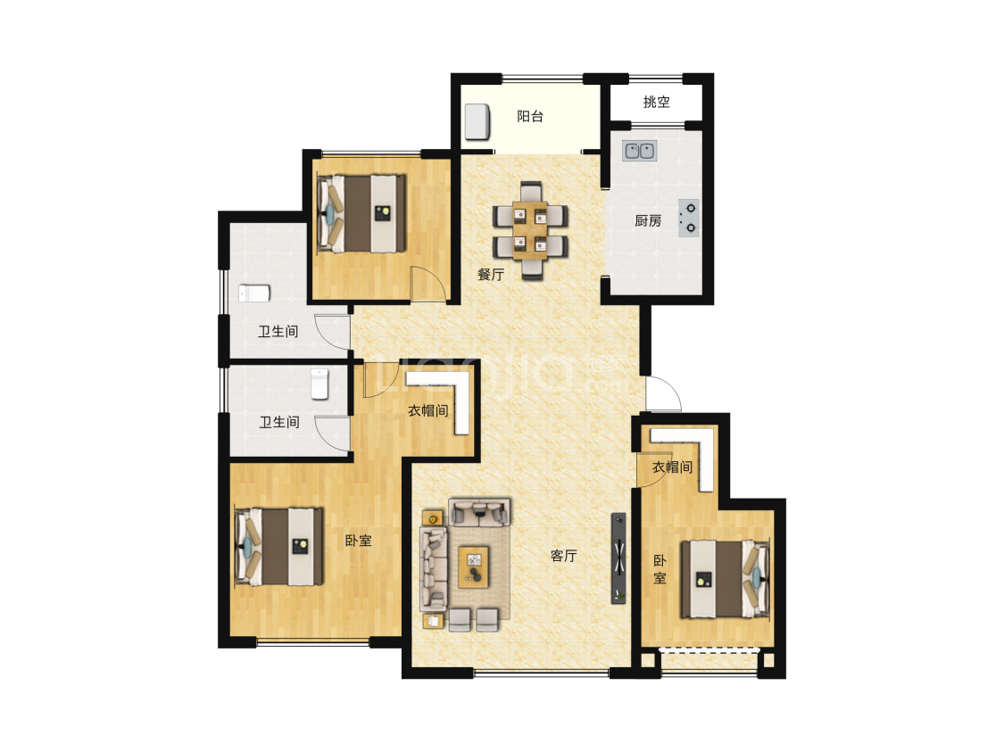 绿城·诚园120㎡户型户型图(链家网)