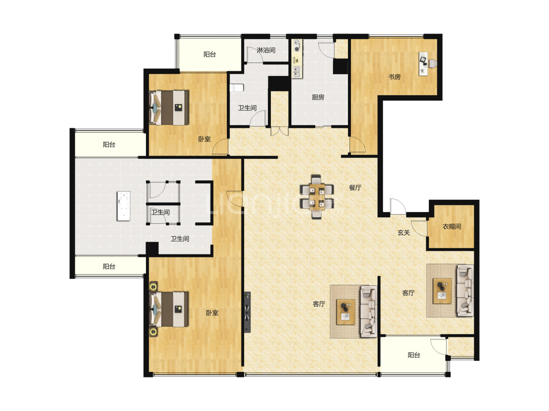 积水裕沁湖畔庭190平米户型户型图(链家网)