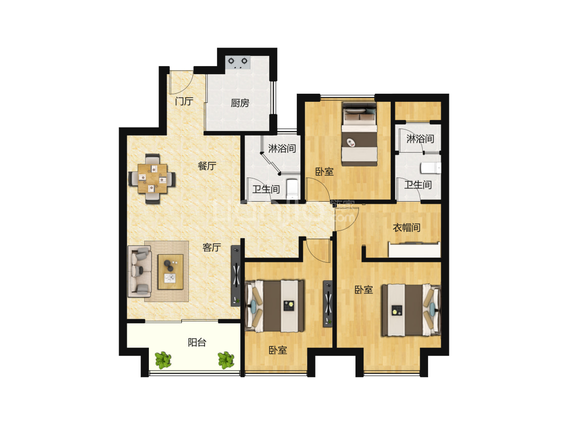 融创城b3户型105平户型户型图(链家网)