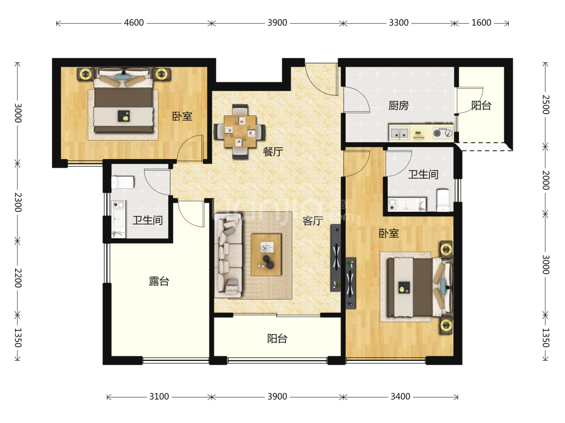 金地湖山大境106平米户型户型图(链家网)