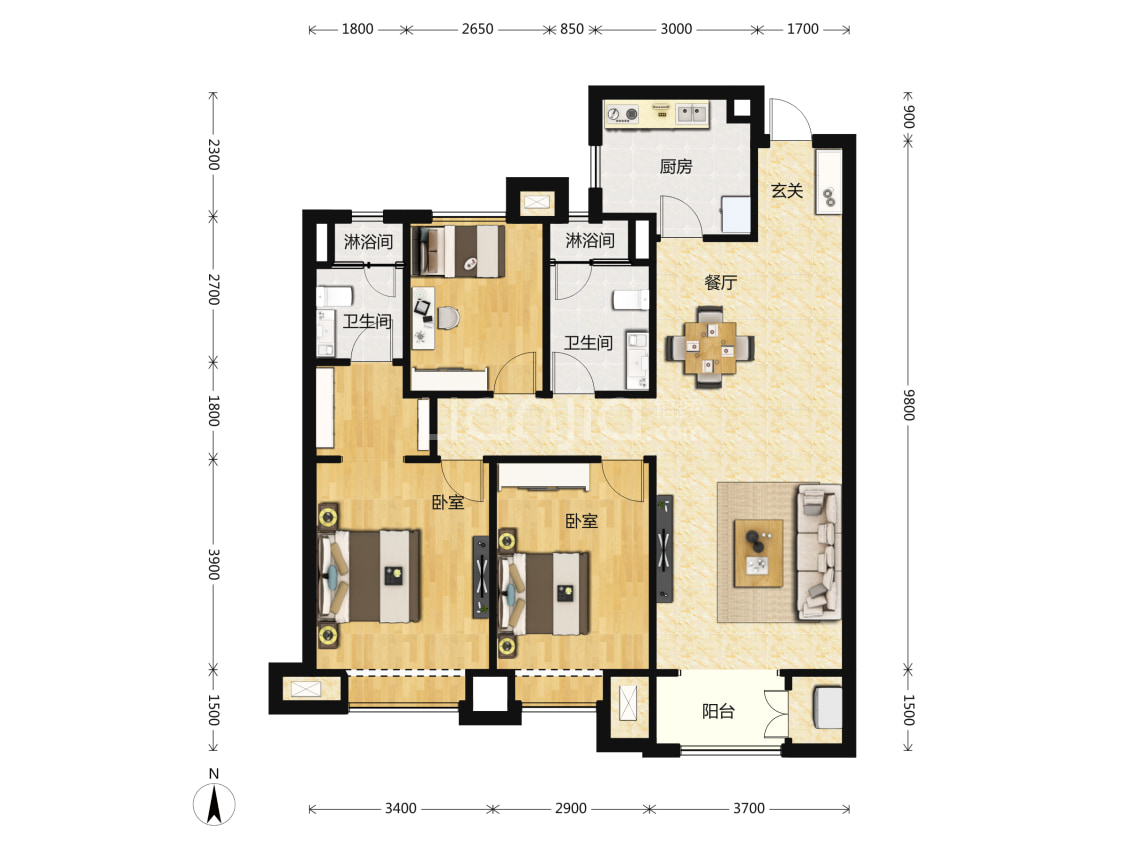 保利东郡c2户型户型图(链家网)