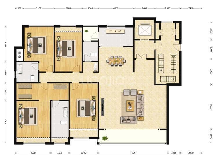 融创碧桂园望江府大平层建面213平米户型户型图(链家网)