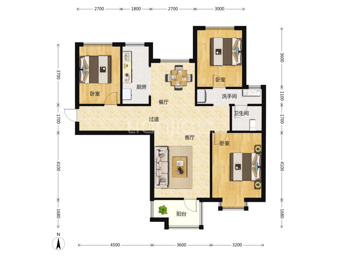 国瑞生态城d1户型户型图(链家网)