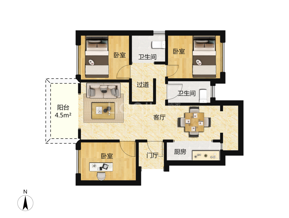 君悦湾135平米户型图(链家网)