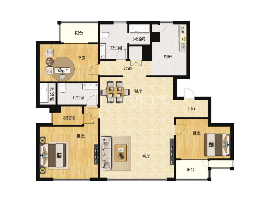 积水裕沁湖畔庭140平米户型户型图(链家网)