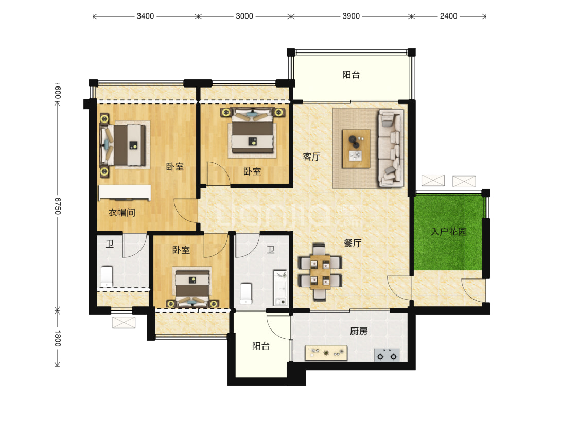 纯水岸110平米户型户型图(链家网)