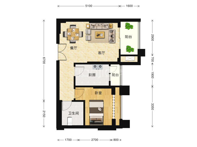 罗宾森广场尚城华府--套内 44.66m²