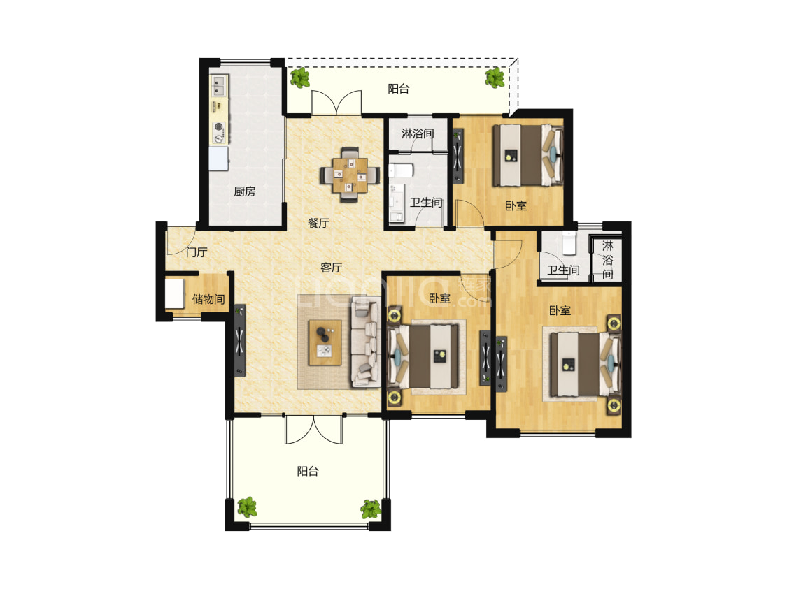 毕加索花园小镇118平米户型户型图(链家网)