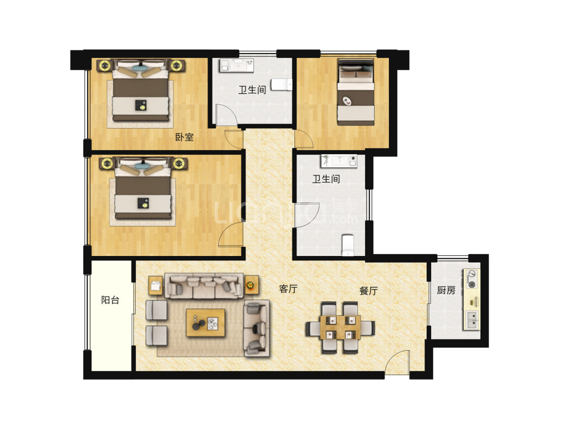 蓝郡公馆b栋01户型户型图(链家网)