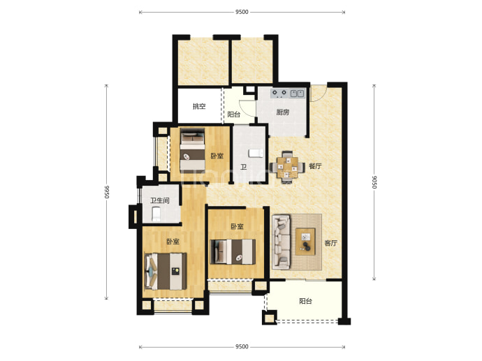 广州敏捷绿湖首府--建面 97m²