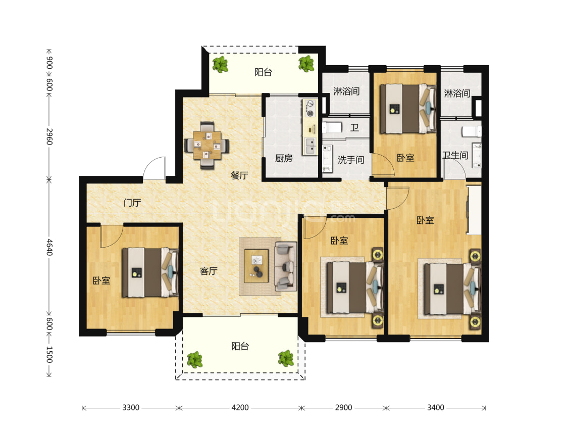 碧桂园剑桥郡yj125户型户型图(链家网)