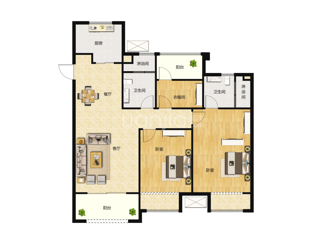 万科未来之城105平米户型户型图(链家网)