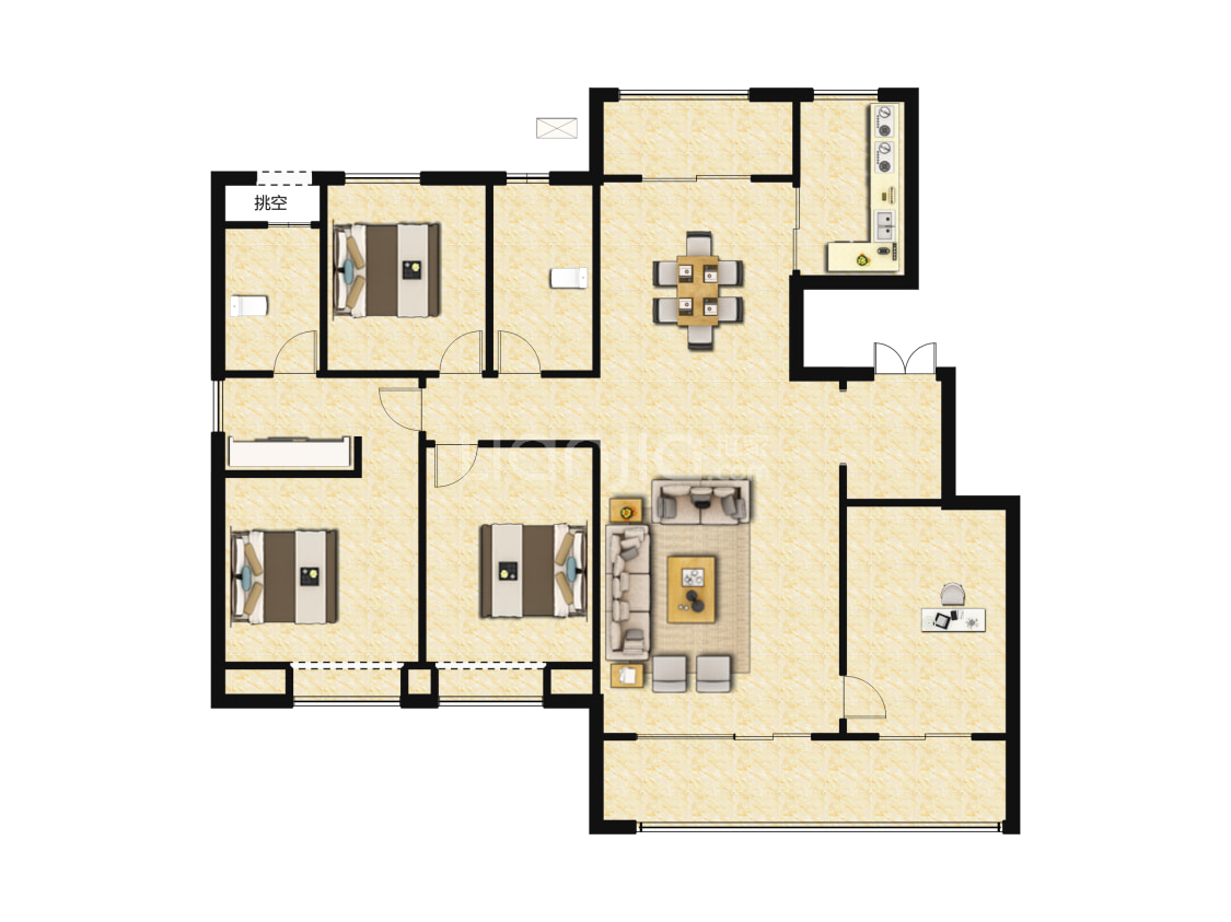 融创桃源府145.14㎡户型户型图(链家网)