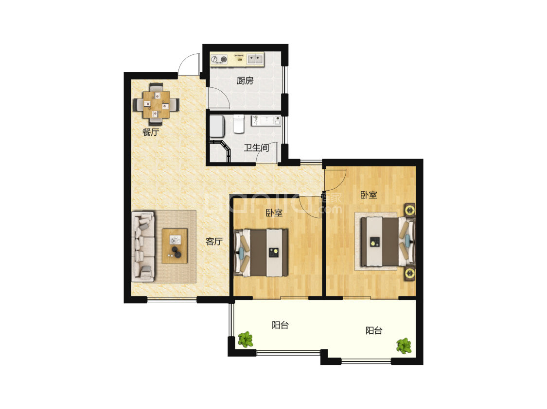 龙燕阳光城90平米户型户型图(链家网)
