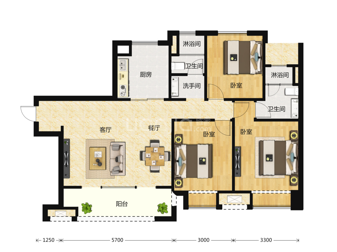 万科天一玖著115平米户型户型图(链家网)