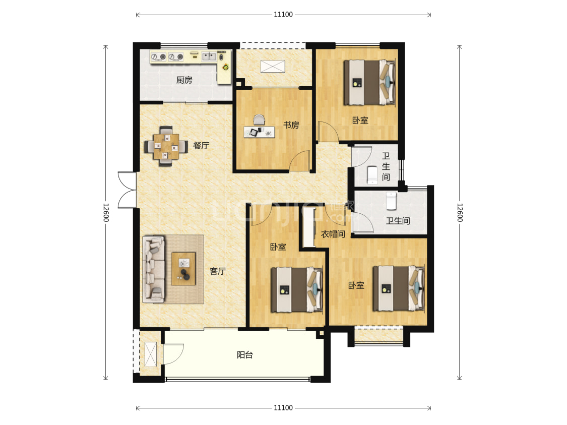 阳光城檀悦148平米户型户型图(链家网)