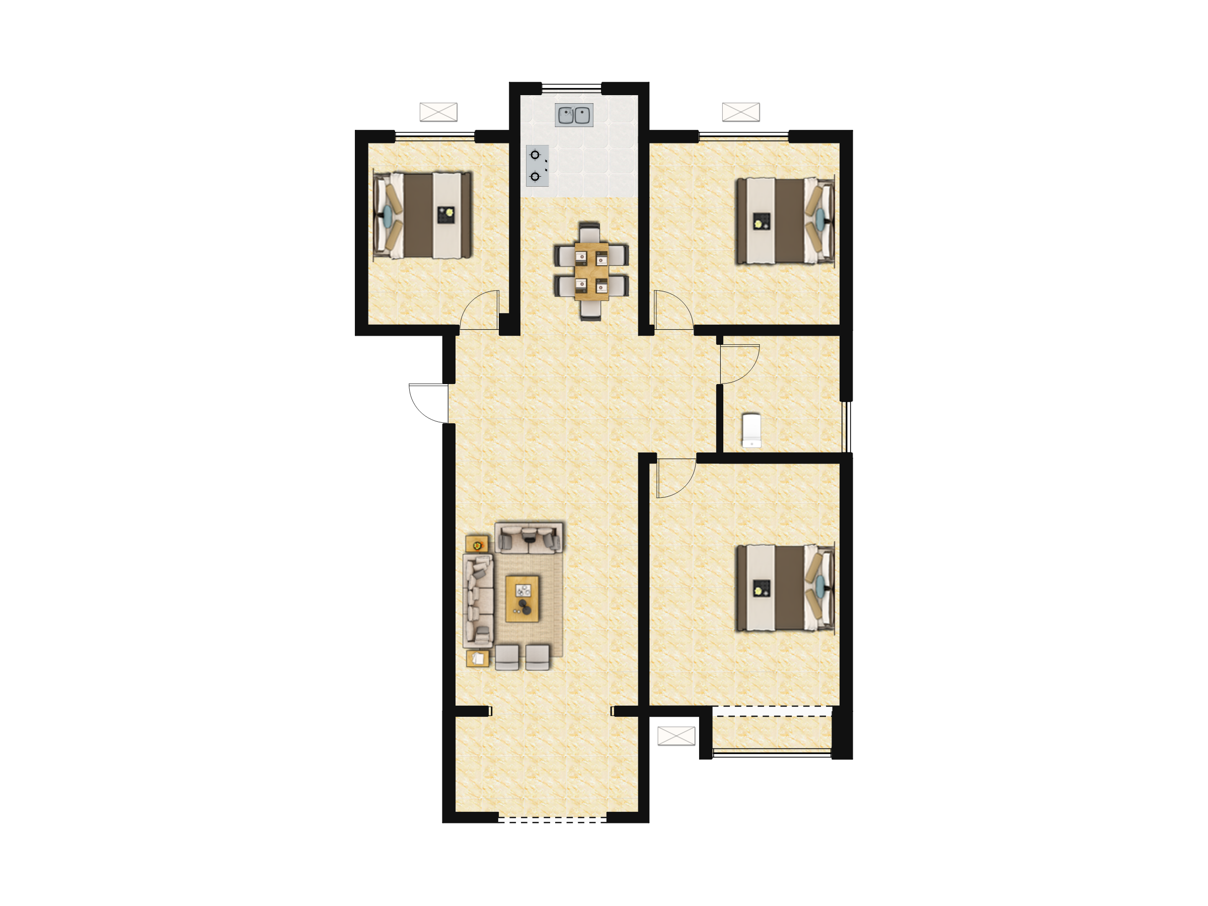 保利云洲花园A-1户型图,4室2厅2卫149.25平米- 成都透明房产网