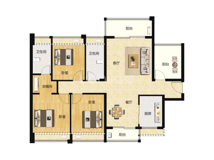 颐安灏景湾19座2梯01户型118㎡户型图(链家网)