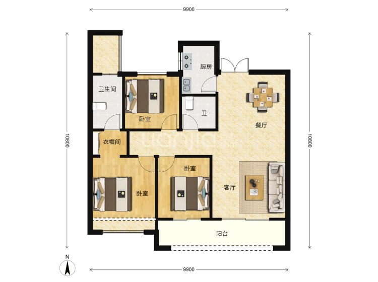 沣水云岭110㎡户型户型图(链家网)