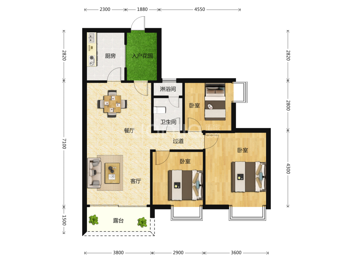 花都颐和山庄开花的树01户型户型图(链家网)