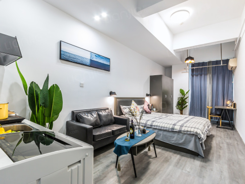 独栋·彩窝公寓 建设西路店 带厨灰色大户型 开间