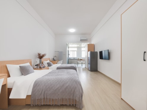 独栋·励业公寓 励业公寓烟台天津南路富士康店 免费停车，无中介 精装修一居室双床A 开间