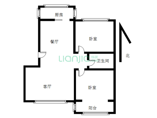 槐林新村 2室2厅 南 北-户型图