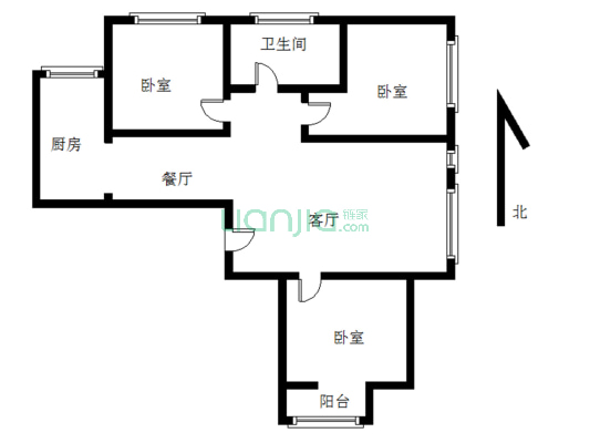 鸿坤理想湾南区 3室1厅 东南 北-户型图