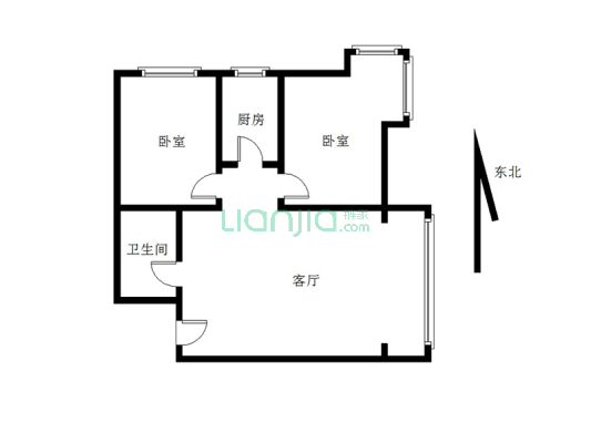 此房满五唯一 东北向两居室 ，采光视野好-户型图