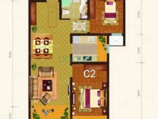 南向两居 简单装修 前边没有遮挡 采光好-户型图