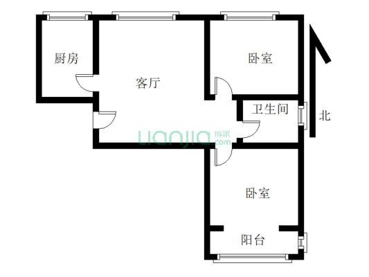 青花府电梯洋房南北通透两居室精装修-户型图