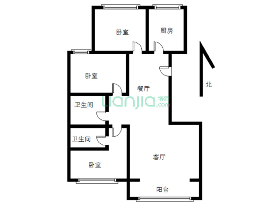 鸿盛凯旋门 南北通透三居室双卫 环境好交通便利-户型图
