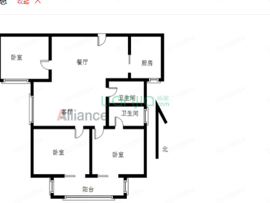 自住装修 房本满二  南向三居-户型图