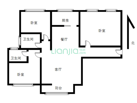 此房南北通透大三居居室 自住标准精装修 高楼层-户型图