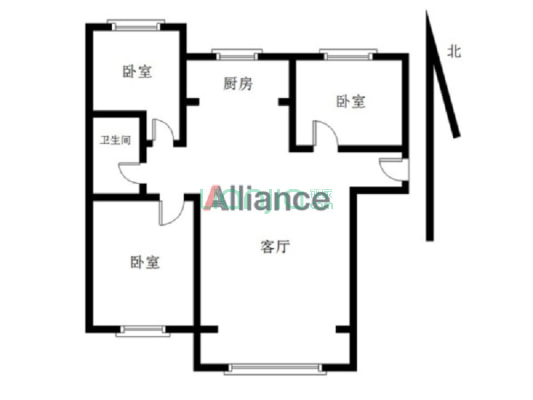 鹏渤印象城牛津花园 3室1厅 南 北-户型图