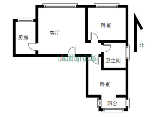 平安小区9号院 2室2厅 南 北-户型图