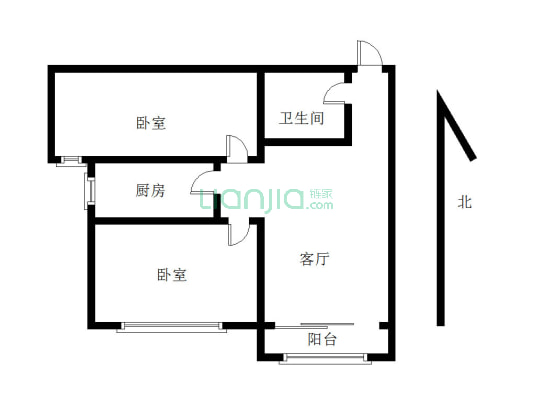 公园壹号。双语对，精装修两居，户型方正，证满二-户型图