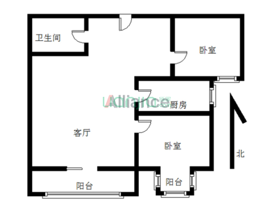 翡翠城 2室2厅 南-户型图
