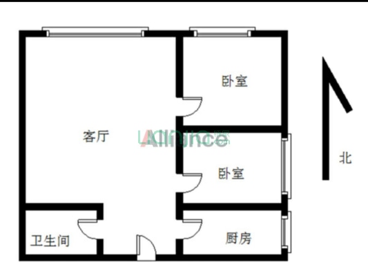 名流美域 2室1厅 北-户型图