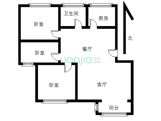 天筑逸城 3室2厅 南 北-户型图