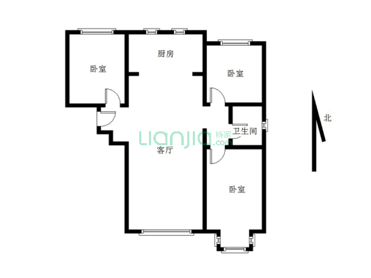 鸿坤理想湾南区 3室2厅 南 北-户型图