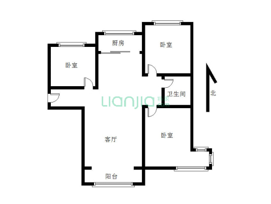 明卫 东户 南北通透三居 精装修 中楼层 主卧转角窗-户型图