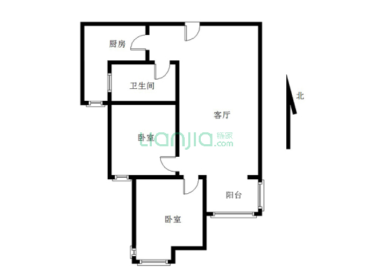 天伦湾一期 2室1厅 南-户型图