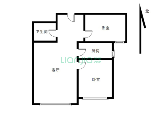 狮子城南区  全南向两居室 简约装修-户型图