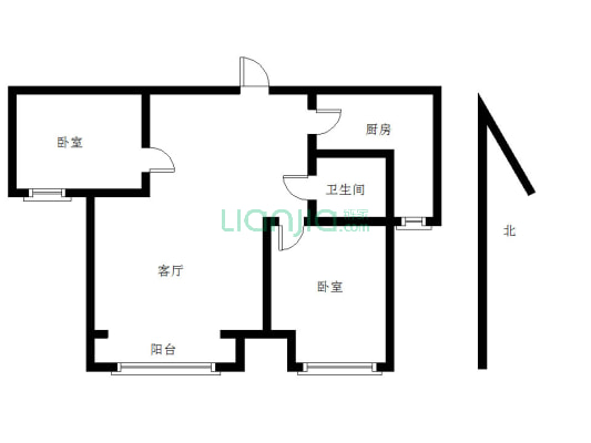 范阳路 金品时代高楼层 全南两居室简单装修-户型图