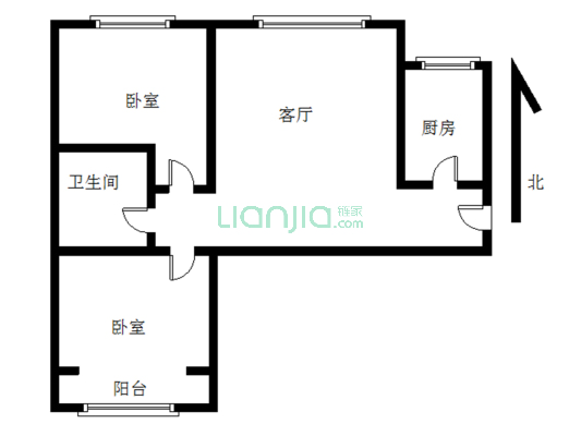 水岸花城 2室1厅 南 北-户型图