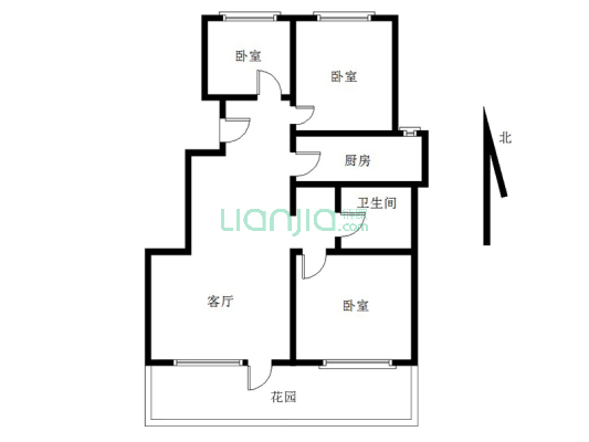 鸿坤理想湾北区 3室2厅 南 北-户型图