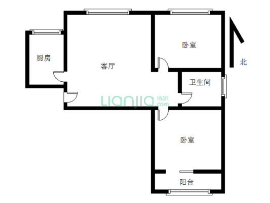 联合小区一号院，南北通透两居室。-户型图