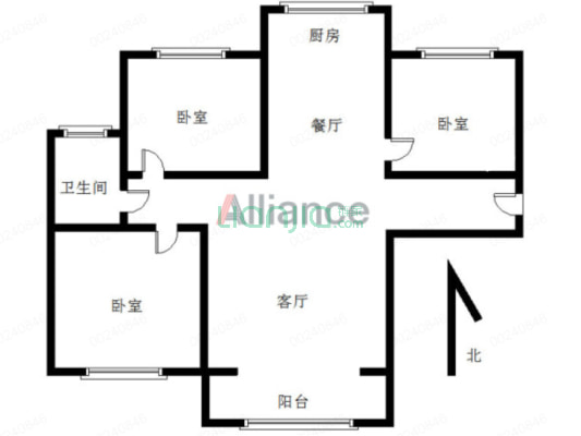 香邑溪谷 3室2厅 南 北-户型图